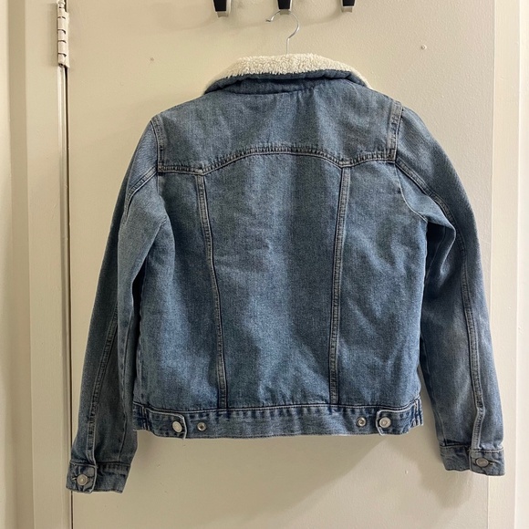 Topshop Light Wash Moto Borg Sherpa Lined Denim Jacket - Picture 5 of 6